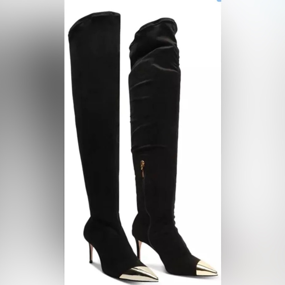 SCHUTZ Black and Gold Over-the-Knee Boots
